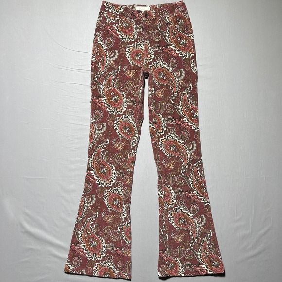 Stitch Pants - Sterling & Stitch‎ Flare Pants Womens 27x32.5 Brown Paisley Corduroy Boho Retro